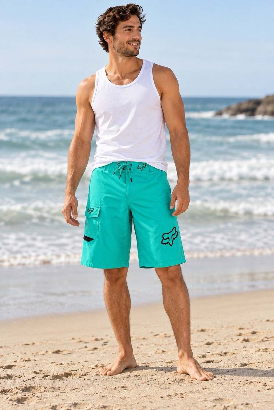 Fox Racing Board Shorts Mens 38 Teal Turquoise Swim Trunks Cargo Motocross